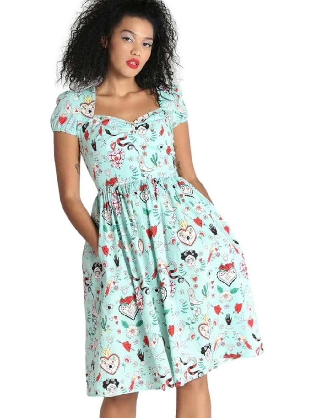 Hell Bunny Tijuana Midi Dress Tattoo Print Rockabilly Pinup Goth NWT